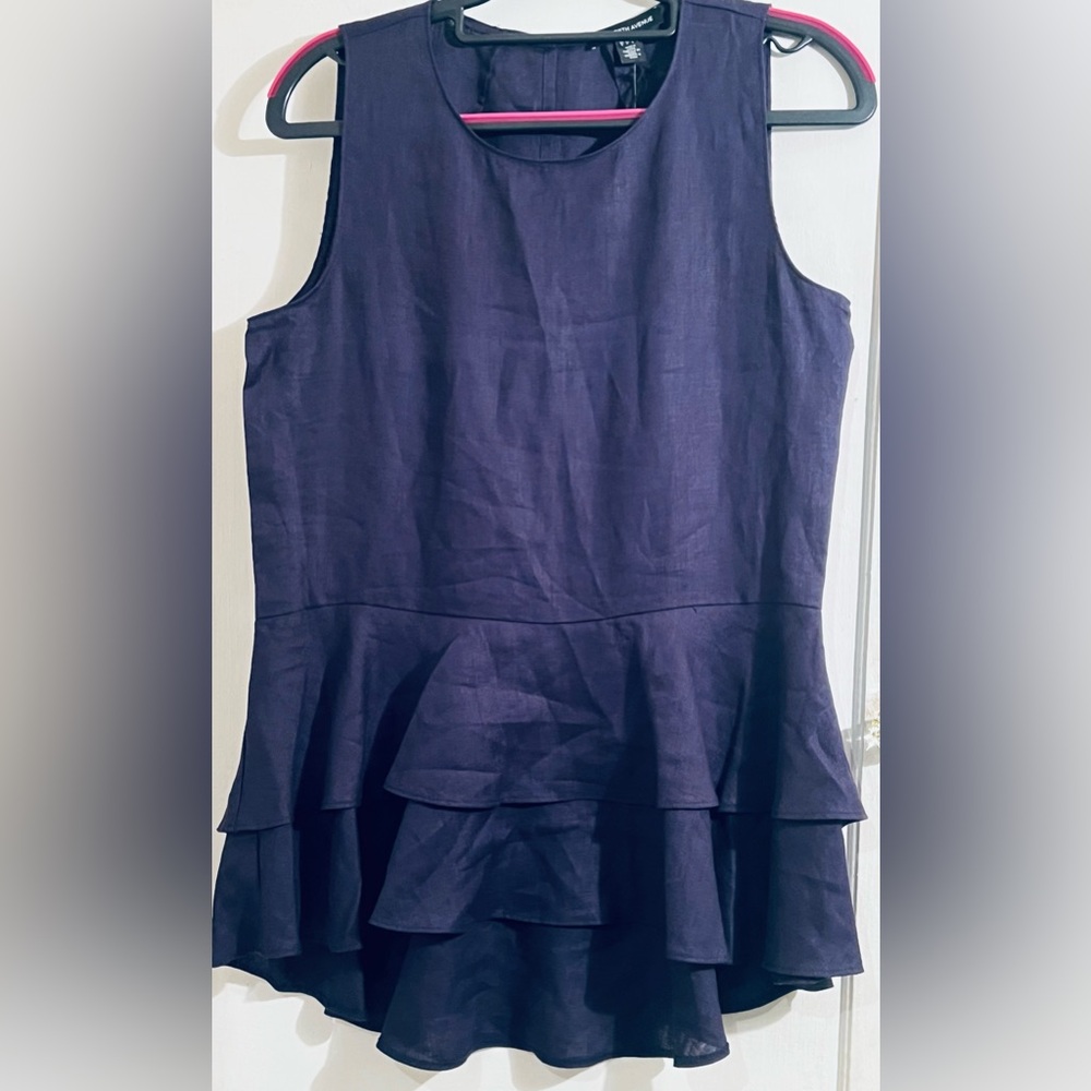 Saks Fifth Avenue Elegant Navy Linen Top